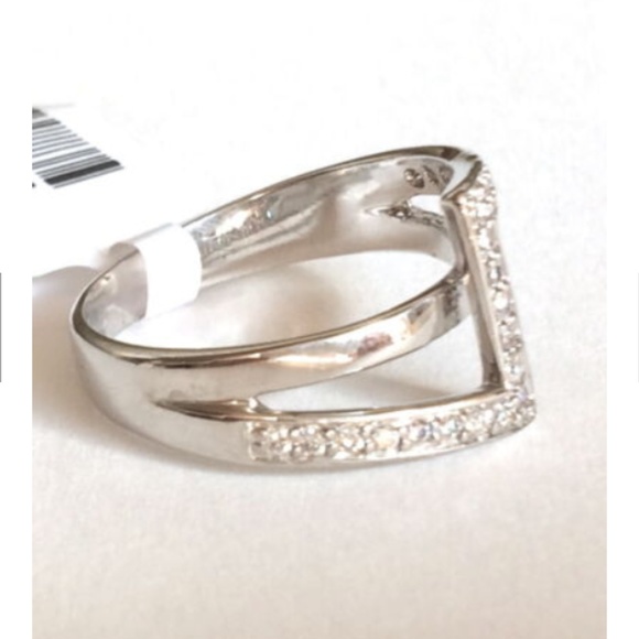 Silver Art Deco Cocktail Ring Size 6 7 9 Cubic Zirconia Rhodium Plated Geometric - Picture 4 of 7